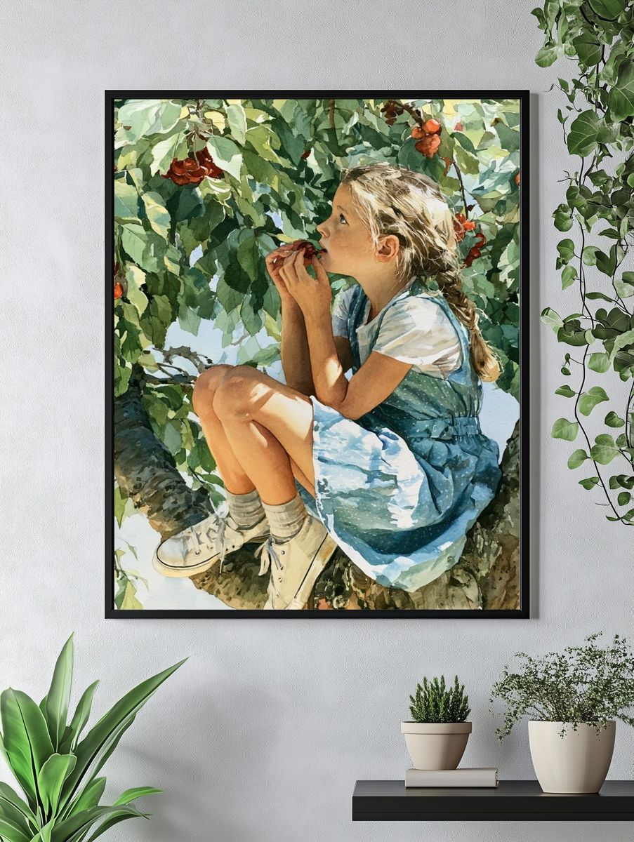 Cherry Tree Girl Watercolor Print. — room view 4