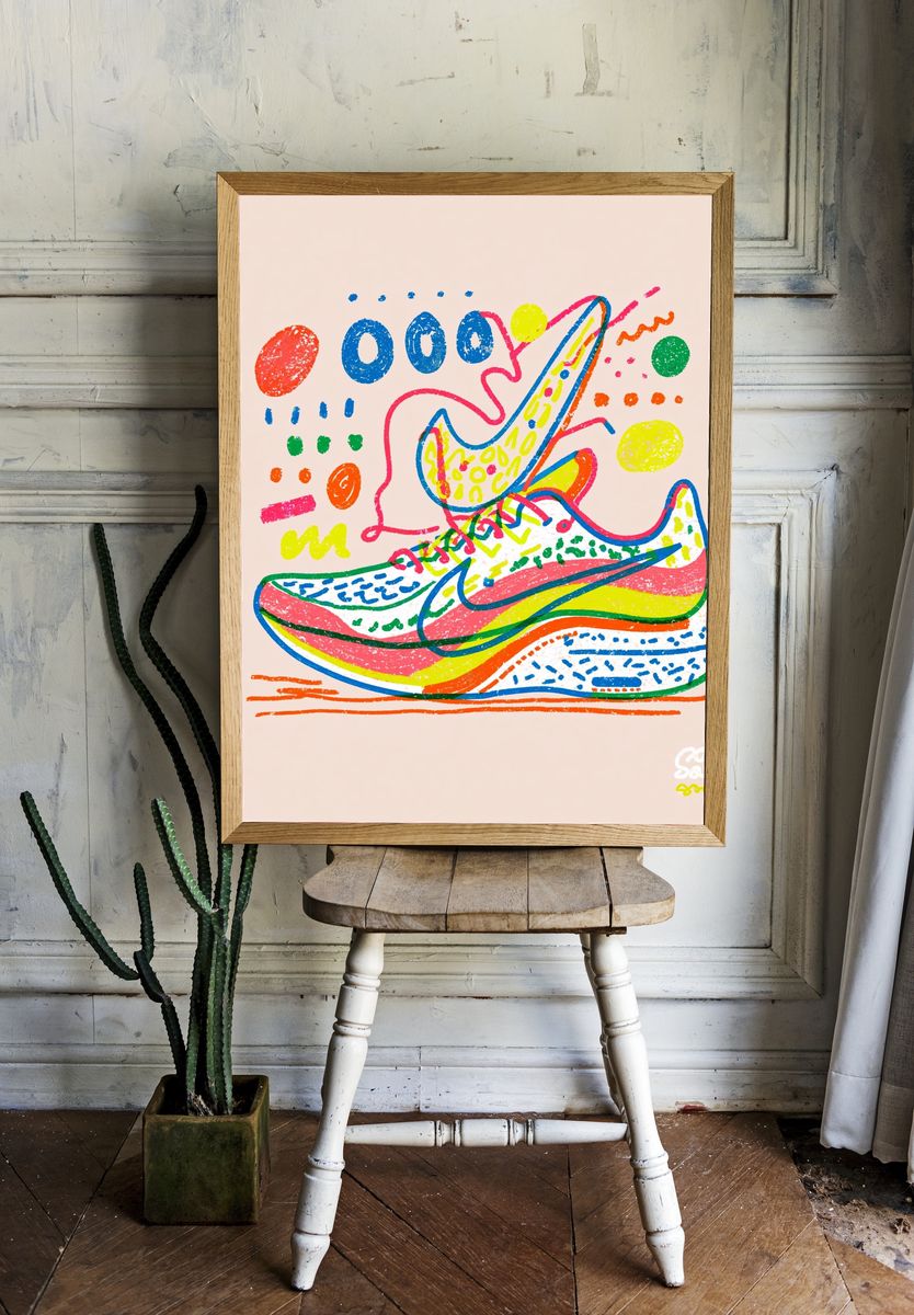 Colorful Sneaker Doodle Poster. — room view 1