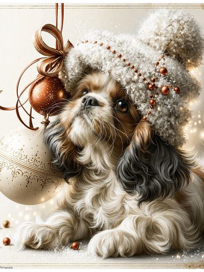 Festive Shih Tzu Illustration Poster.