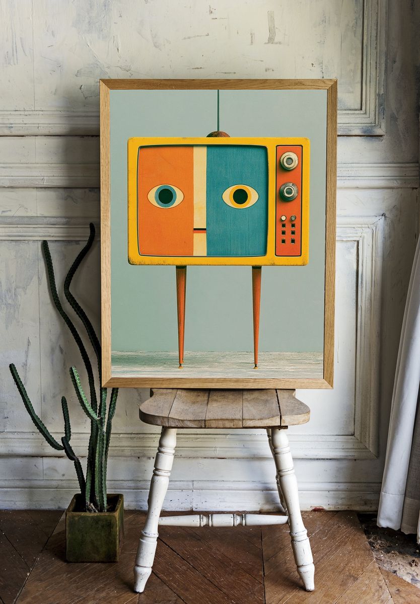 Retro TV Face Illustration Poster. — room view 1