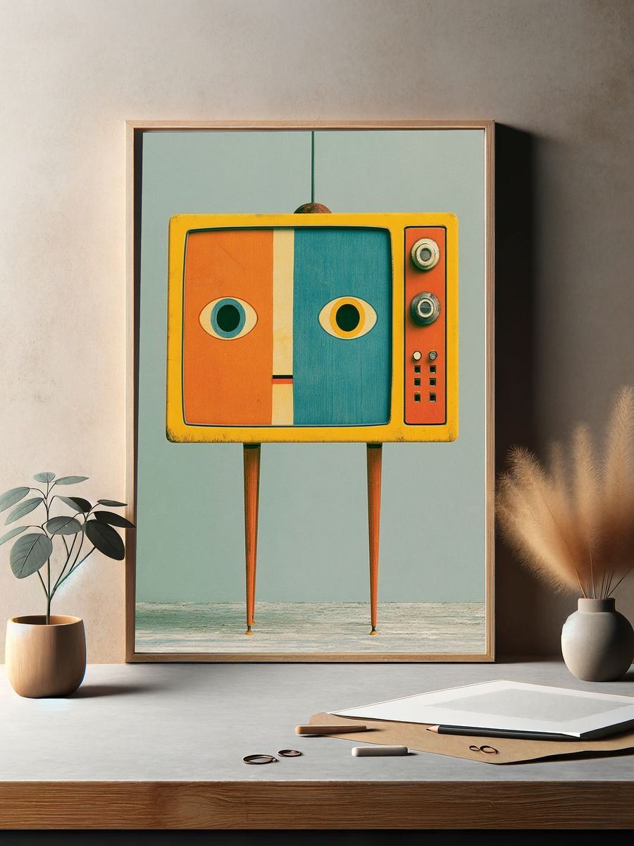 Retro TV Face Illustration Poster. — room view 2