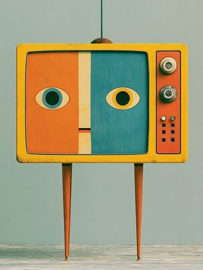 Retro TV Face Illustration Poster.