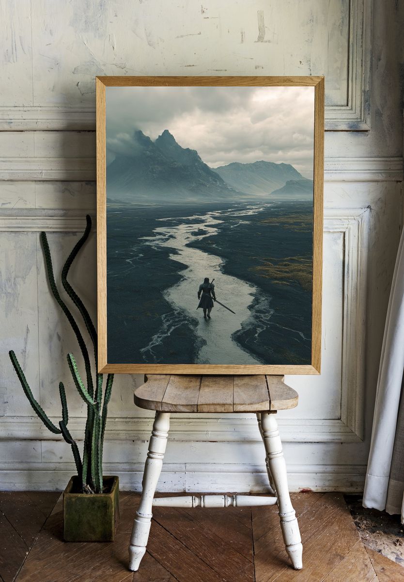 Lone Warrior Mountain Print. room preview