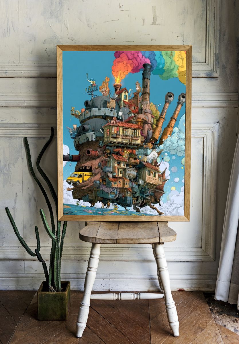 Whimsical Floating House Illustration Poster. — room view 1
