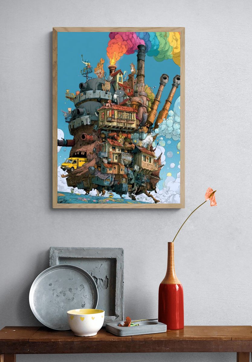 Whimsical Floating House Illustration Poster. — room view 3