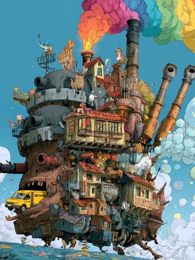 Whimsical Floating House Illustration Poster. poster