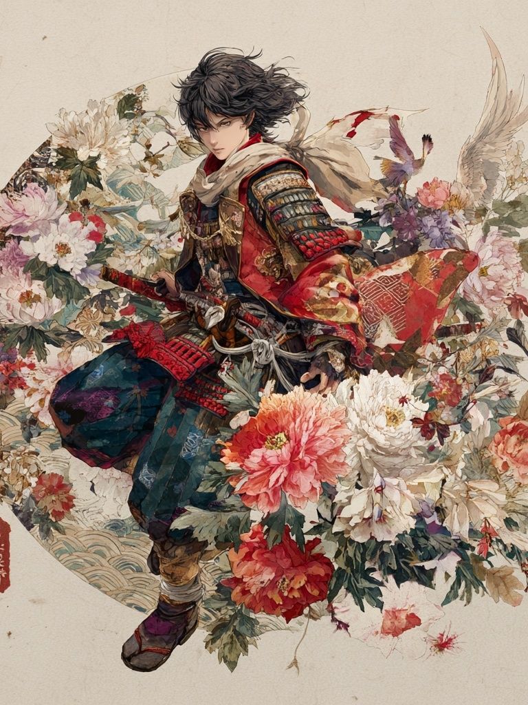 Samurai Floral Watercolor Print. poster detail