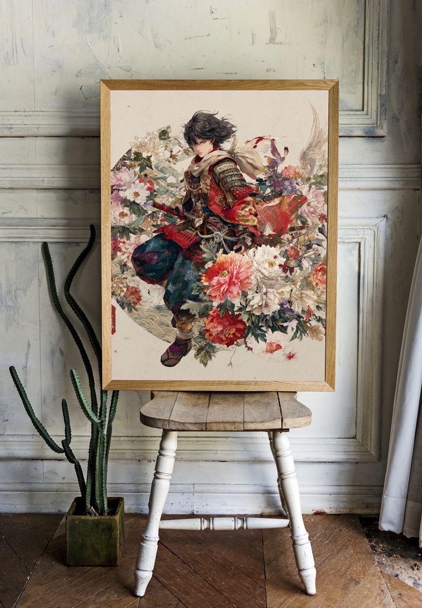 Samurai Floral Watercolor Print. — room view 1