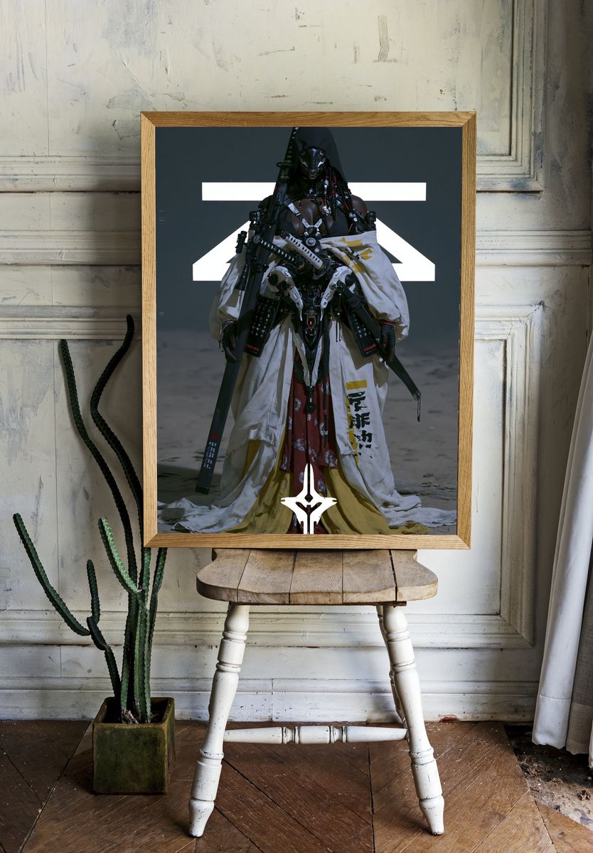 Cyber Samurai Warrior Illustration Poster. — room view 1