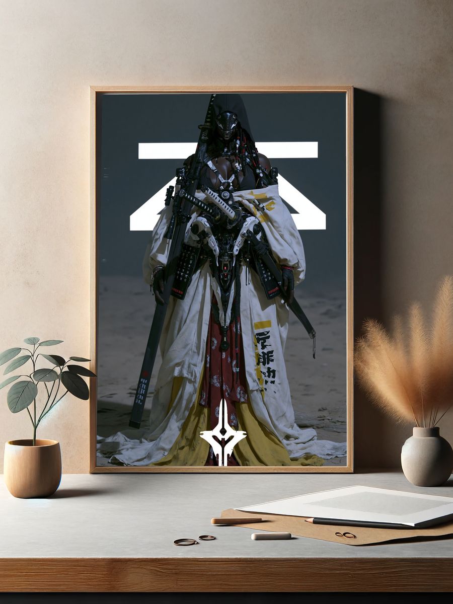 Cyber Samurai Warrior Illustration Poster. — room view 2