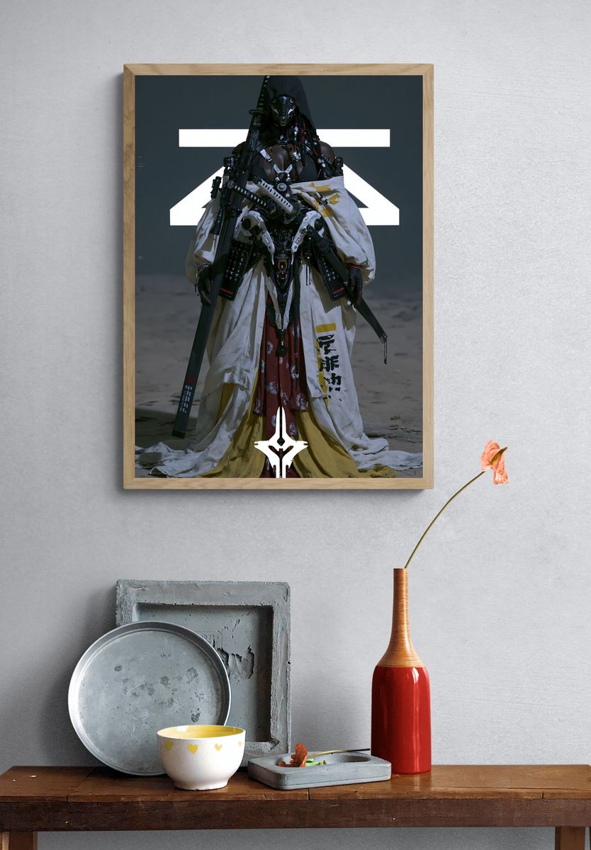Cyber Samurai Warrior Illustration Poster. — room view 3