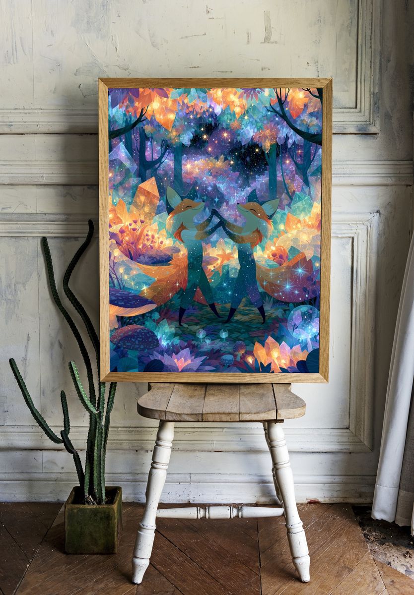 Enchanted Fox Forest Illustration Poster. — room view 1