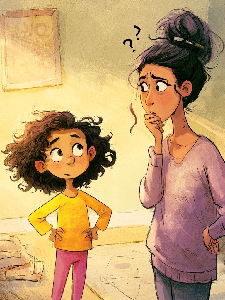 Confused Mother and Child Illustration Poster. poster detail