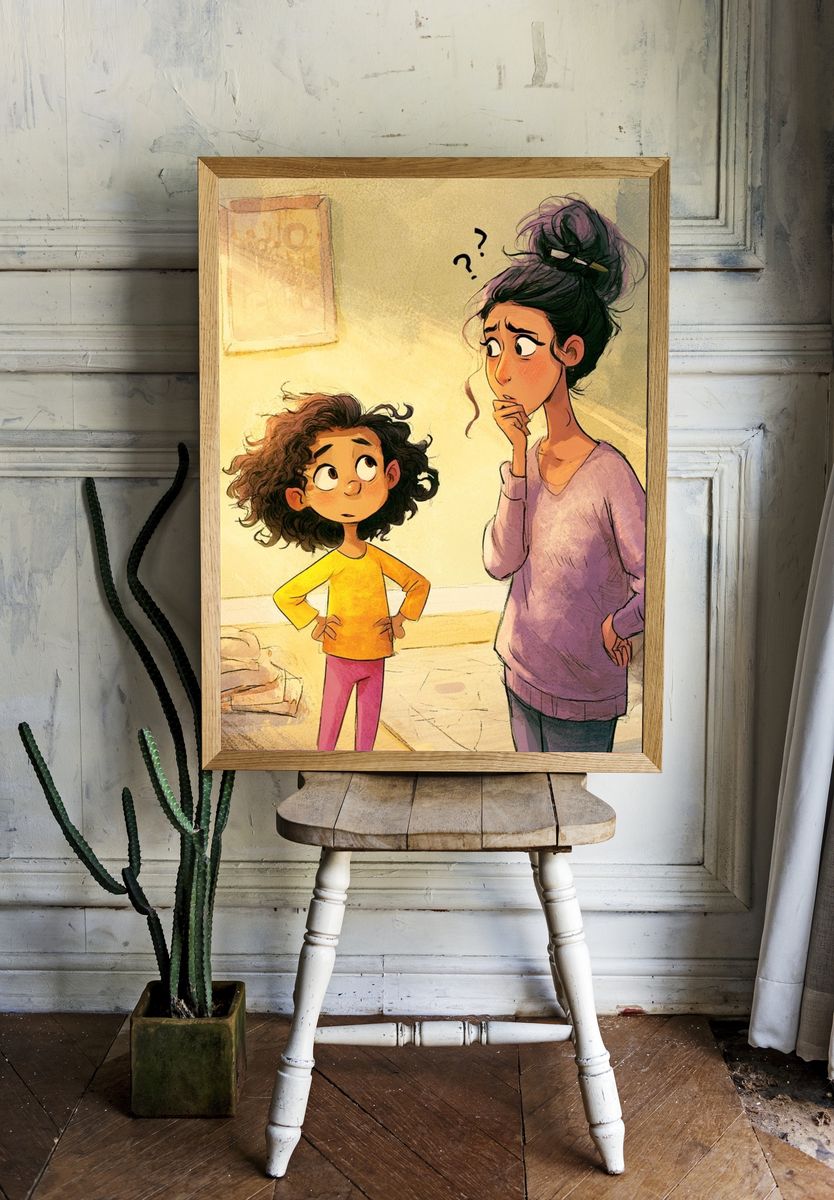 Confused Mother and Child Illustration Poster. — room view 1