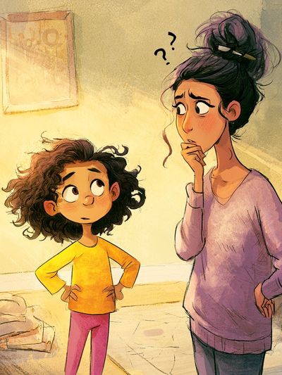 Confused Mother and Child Illustration Poster.