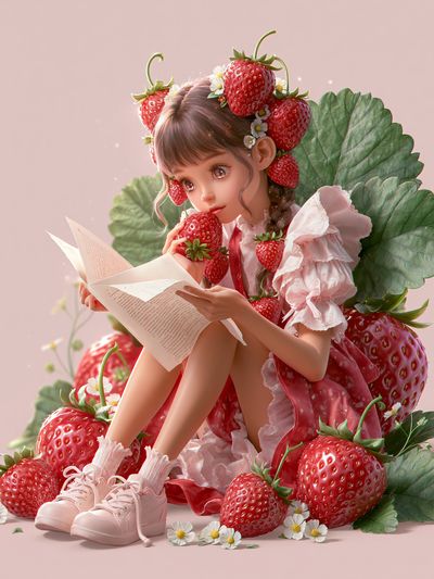 Strawberry Girl Digital Art Poster.