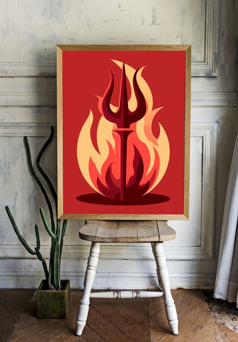 Trident Flame Illustration Poster. — room view 1