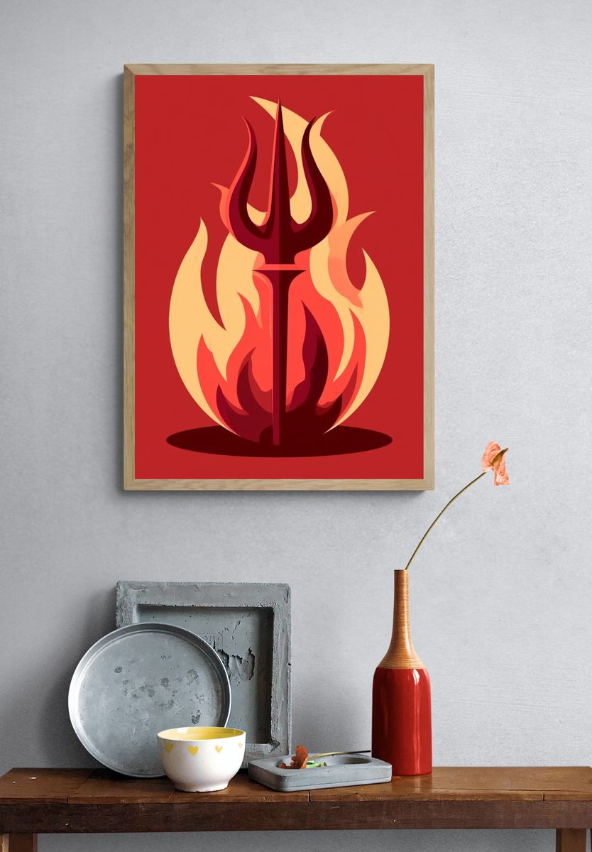 Trident Flame Illustration Poster. — room view 3