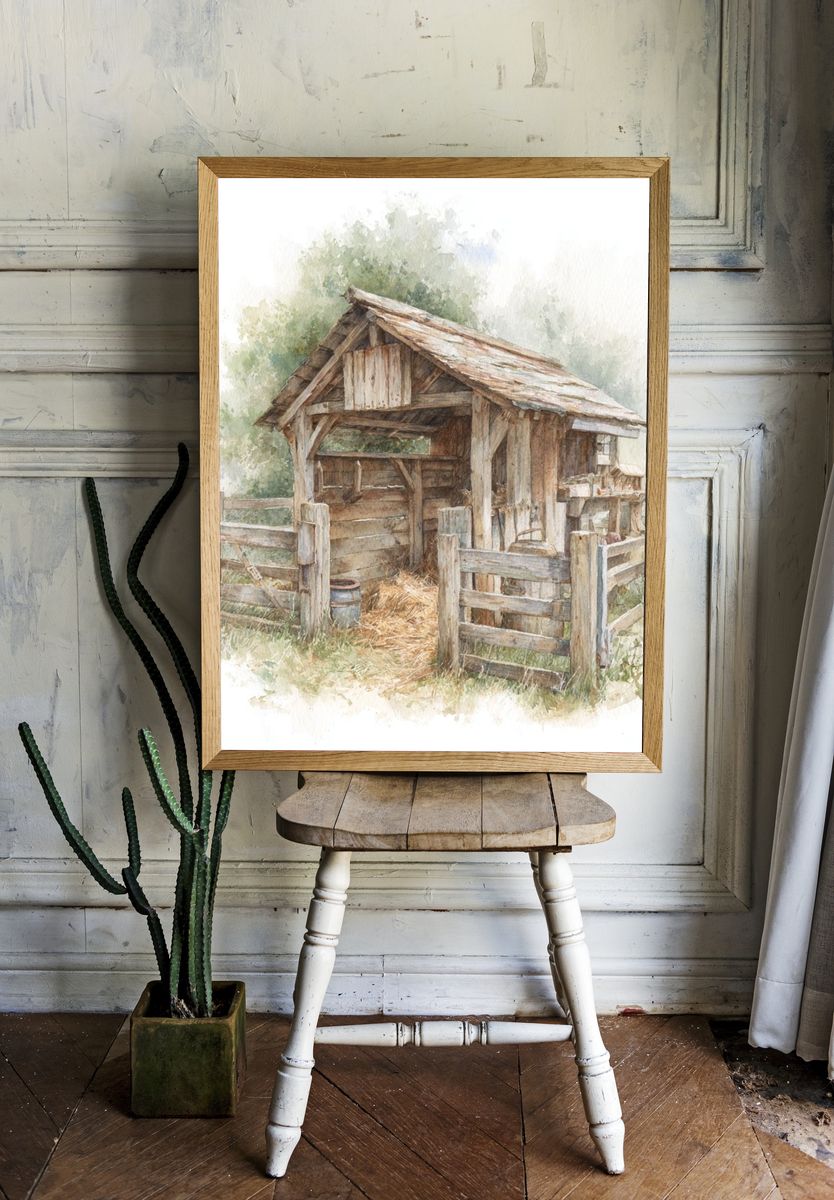 Rustic Farm Shed Watercolor Print room preview