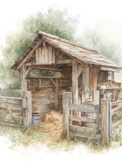 Rustic Farm Shed Watercolor Print. poster