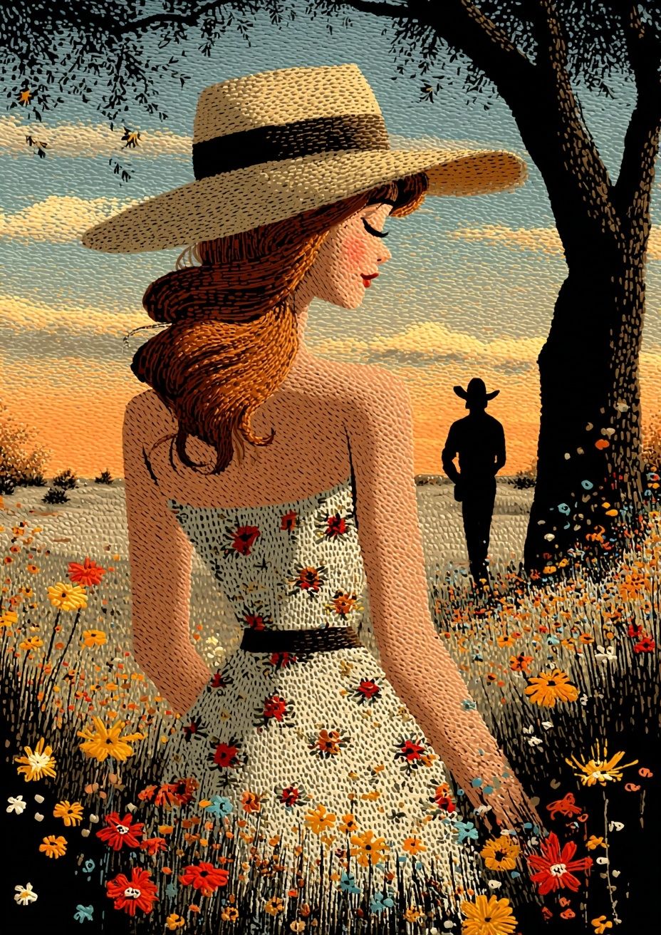 Sunlit Cowgirl Field Illustration Poster. poster detail