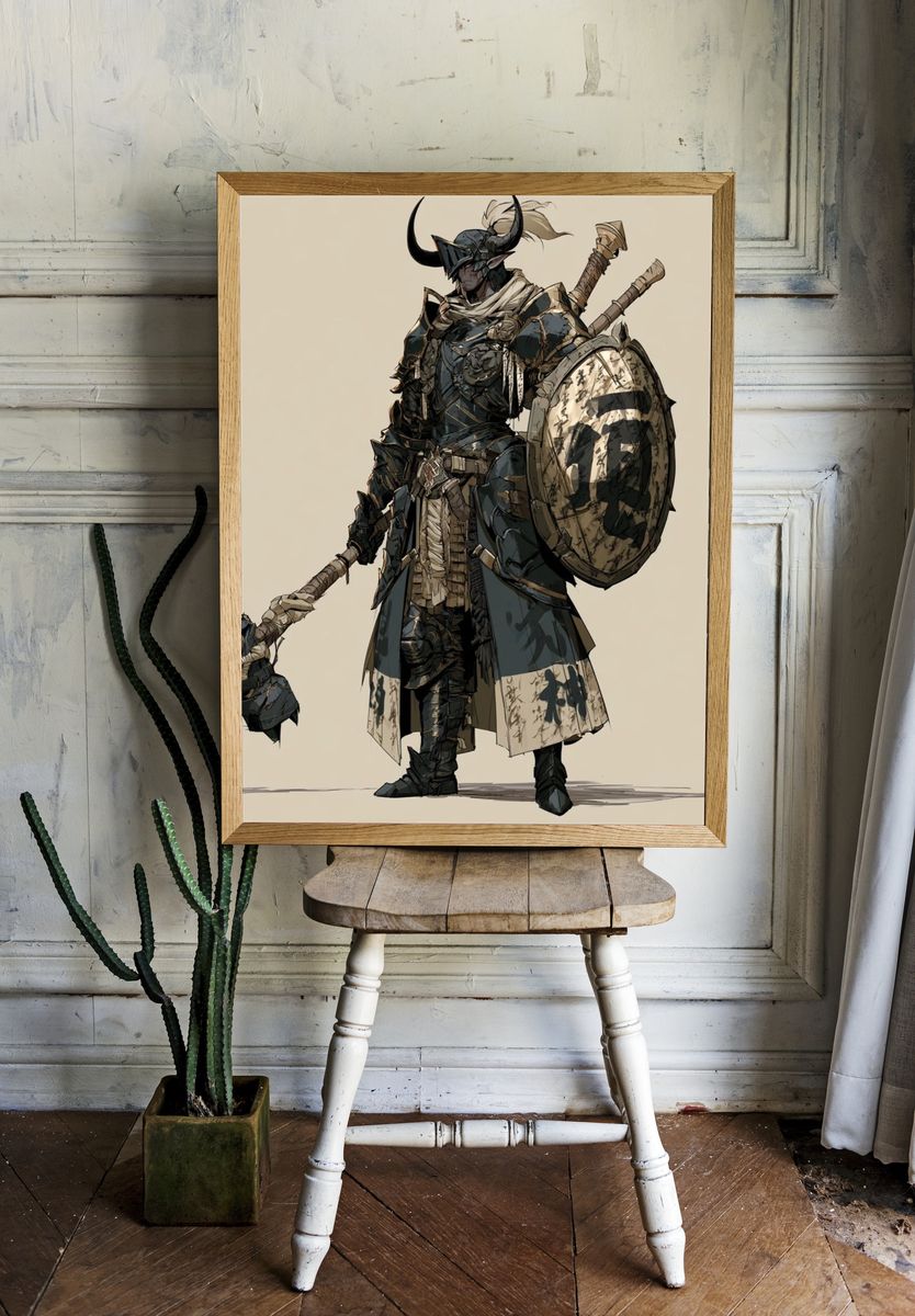 Armored Samurai Warrior Illustration Poster. — room view 1