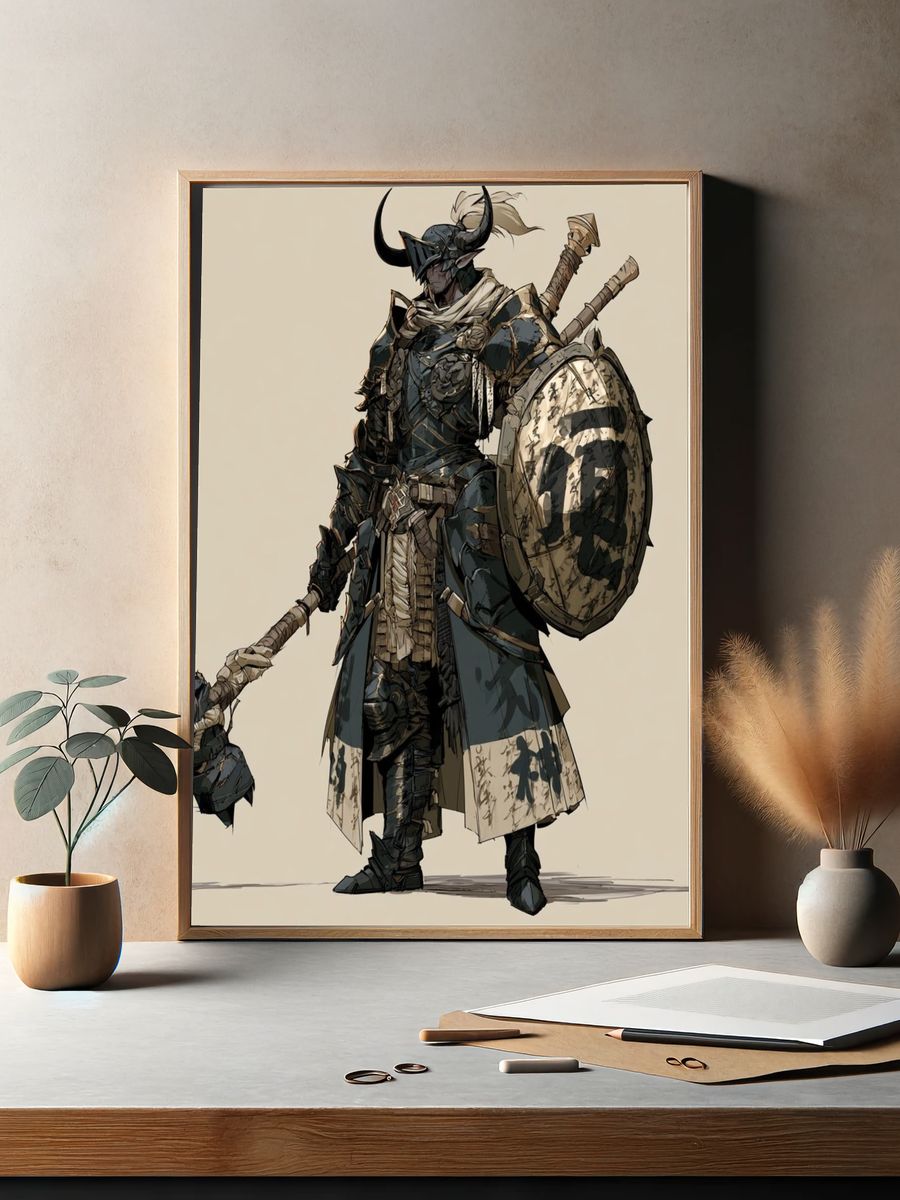 Armored Samurai Warrior Illustration Poster. — room view 2