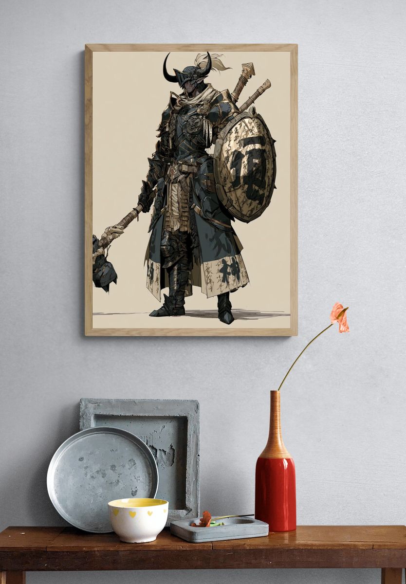 Armored Samurai Warrior Illustration Poster. — room view 3
