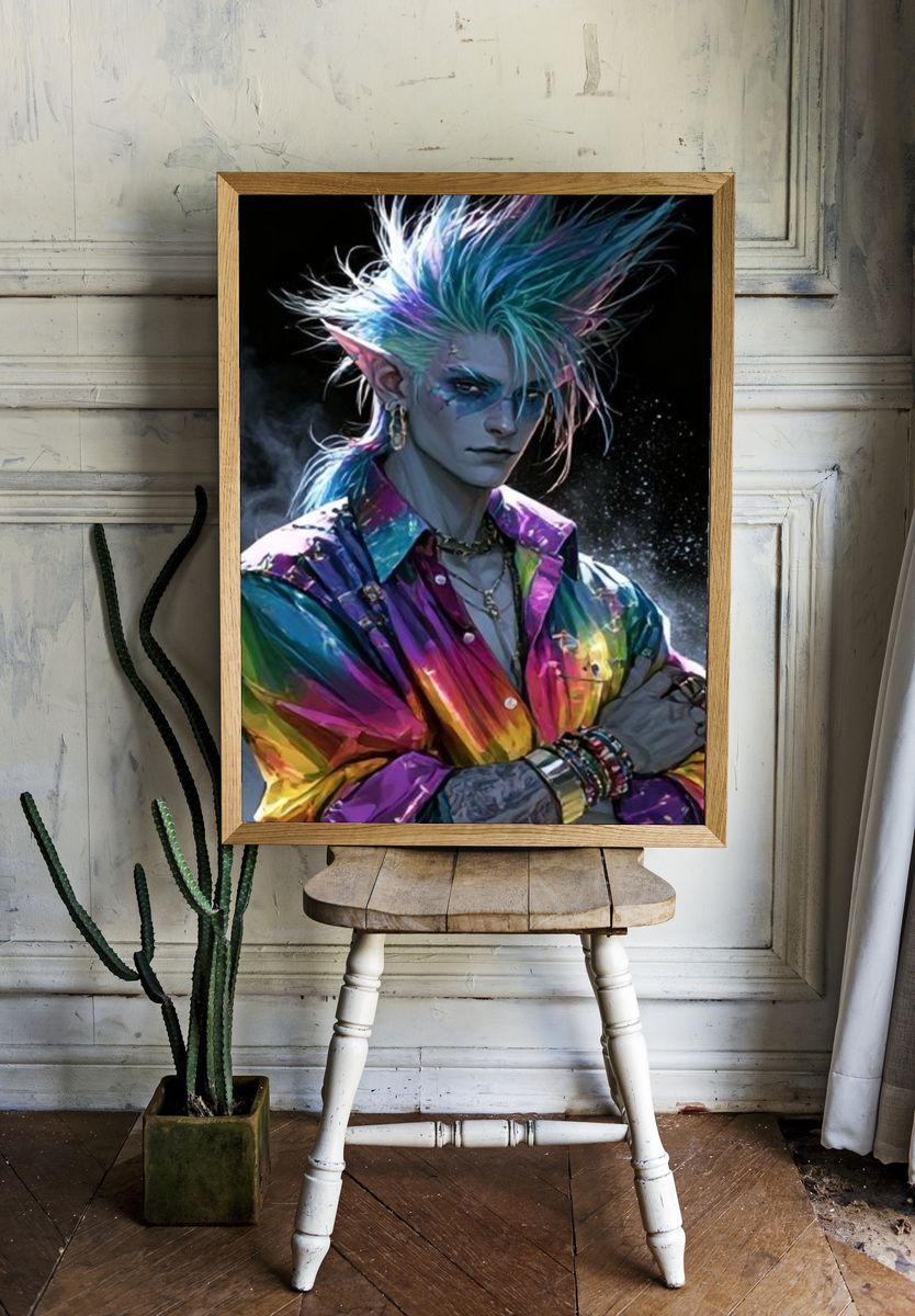 Neon Elf Portrait Print. room preview