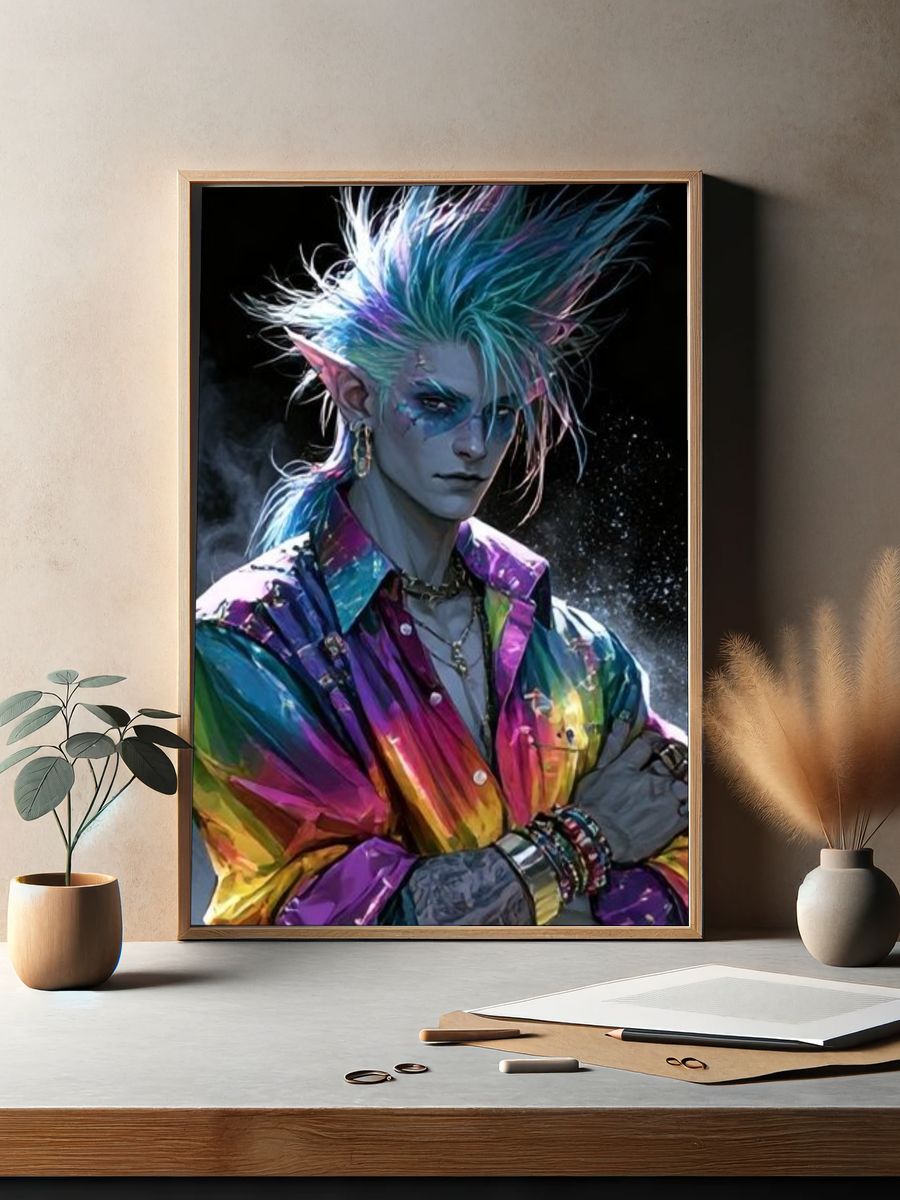 Neon Elf Portrait Print. — room view 2