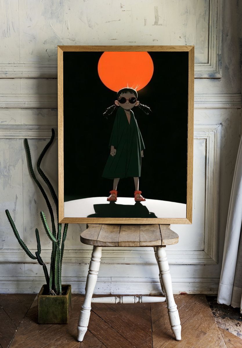 Surreal Girl and Sun Illustration Poster. — room view 1