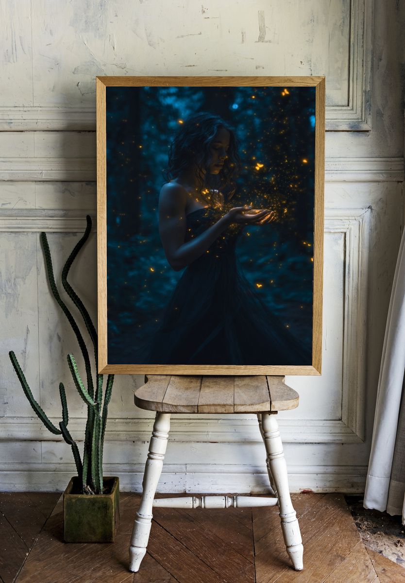 Mystic Woman with Fireflies Poster. room preview