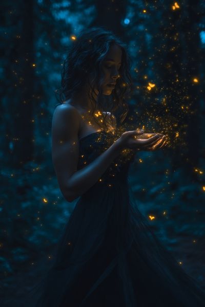 Mystic Woman with Fireflies Poster. poster