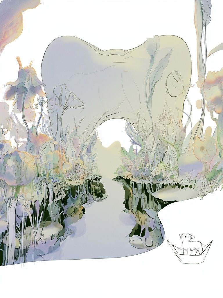 Dreamy Floral Landscape Illustration Poster. poster detail