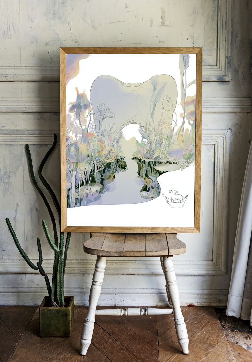 Dreamy Floral Landscape Illustration Poster. room preview