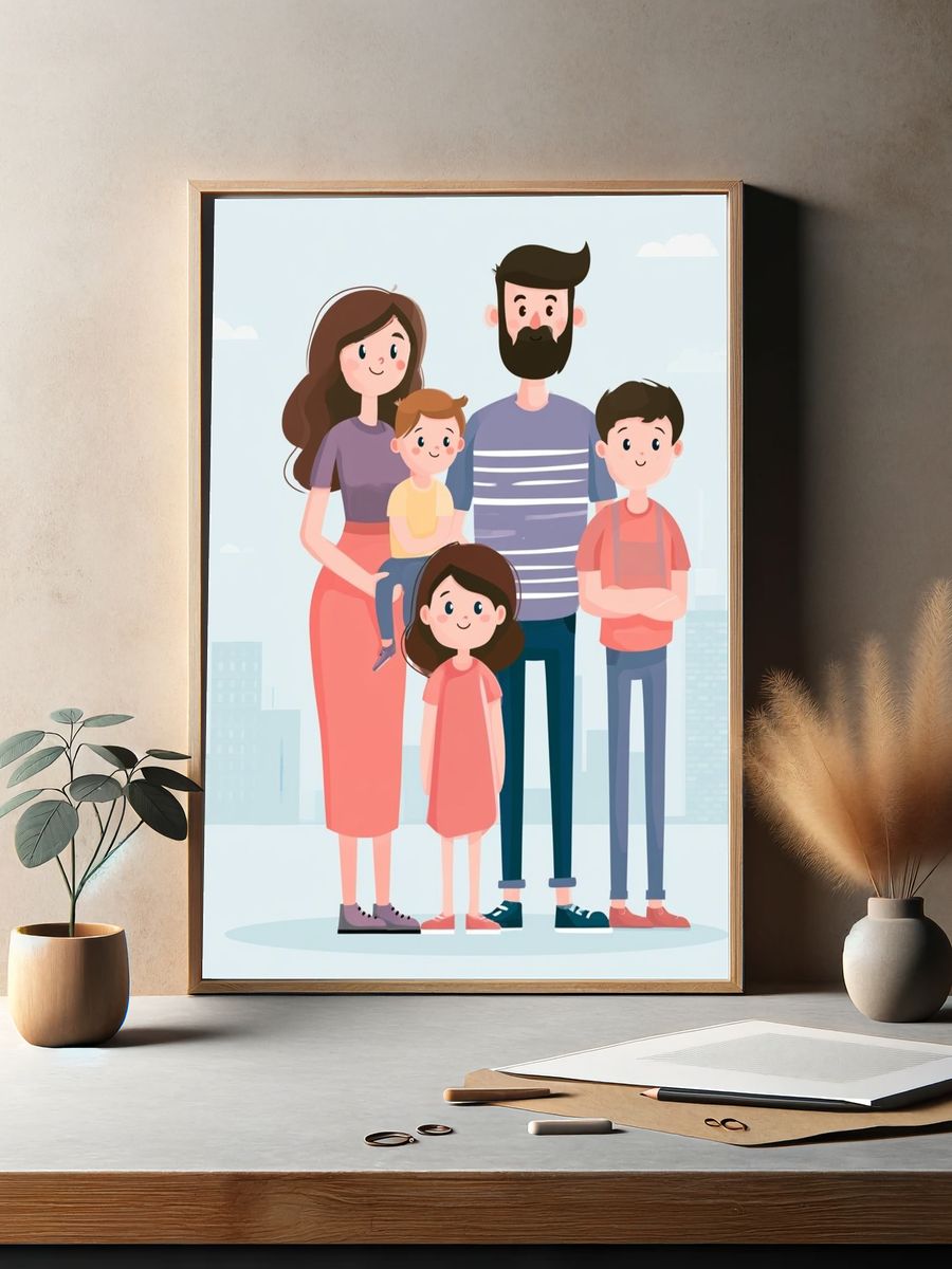 Happy Family Illustration Poster. — room view 2