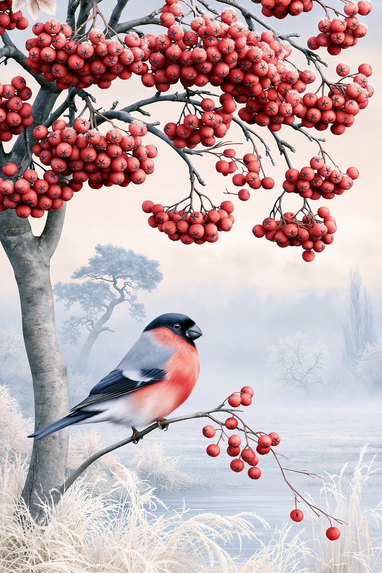 Winter Rowan Bird Illustration Poster. poster — illustration art