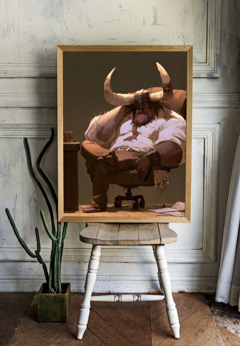 Bull Office Scene Illustration Poster. room preview