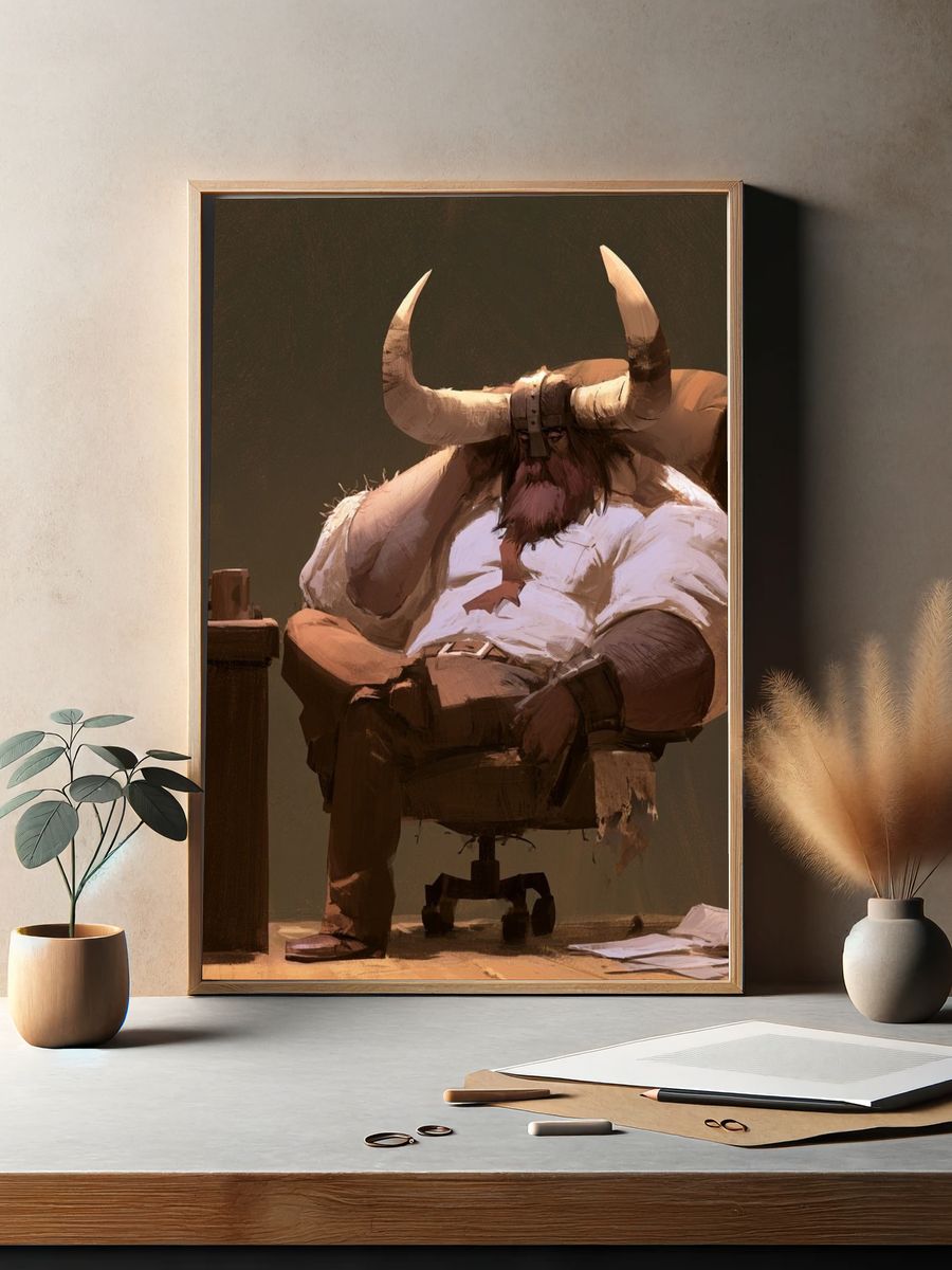 Bull Office Scene Illustration Poster. — room view 2