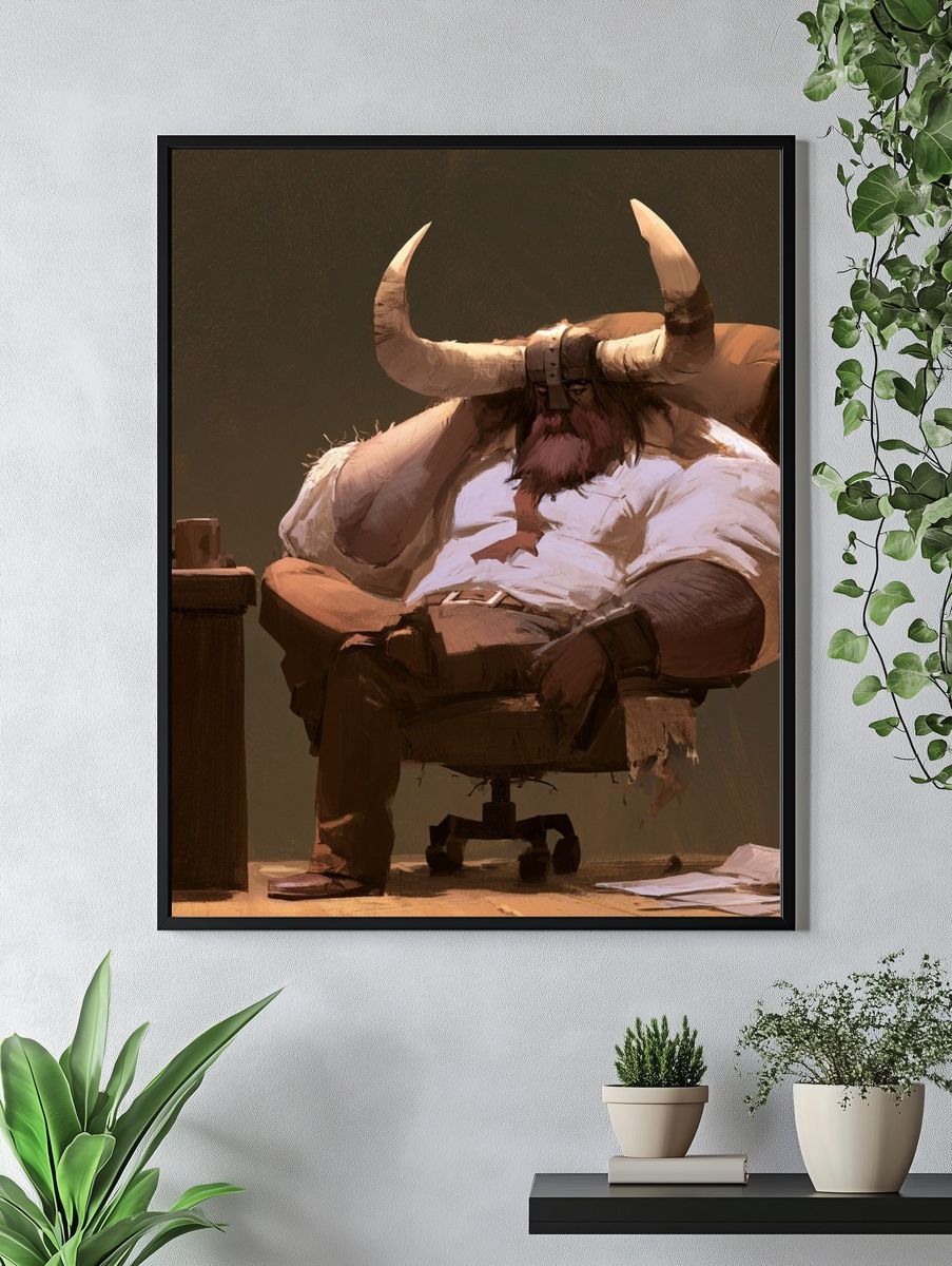 Bull Office Scene Illustration Poster. — room view 4