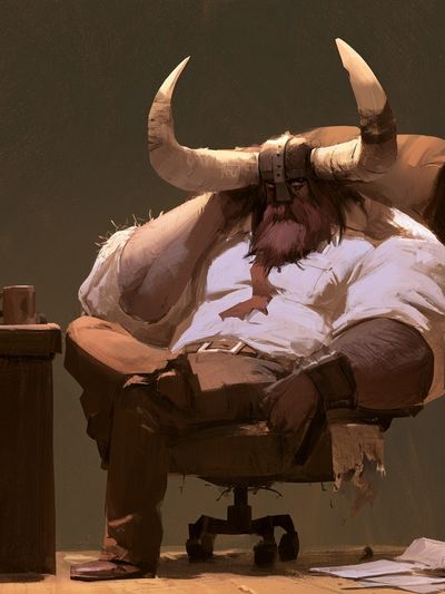 Bull Office Scene Illustration Poster. poster
