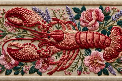 Embroidered Lobster Floral Poster.