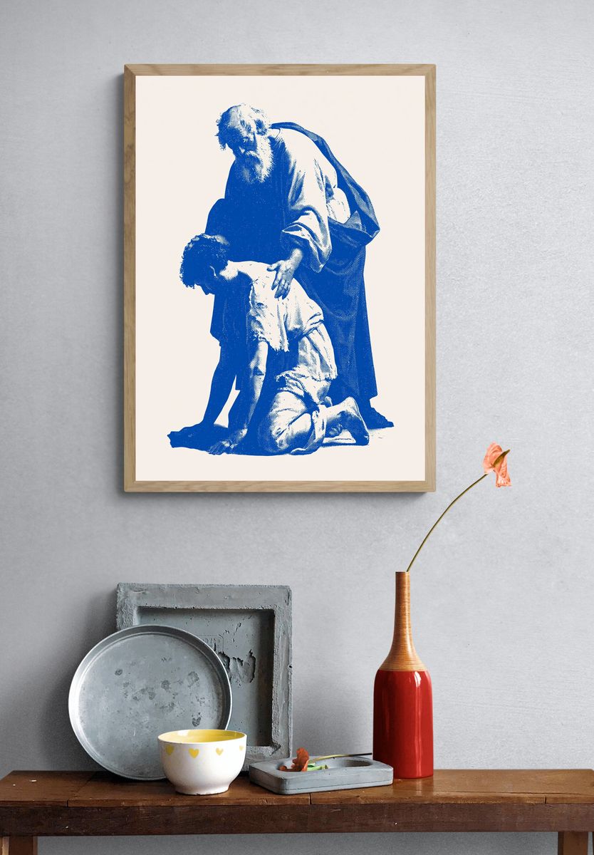 Blue Figure Study Illustration Poster. — room view 3