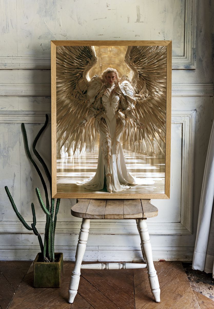 Golden Angel Fantasy Illustration Poster. room preview