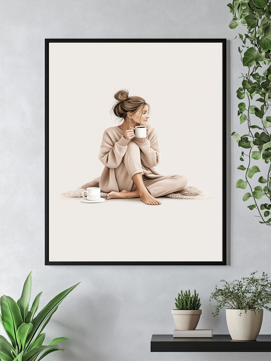 Cozy Coffee Woman Illustration Poster. — room view 4