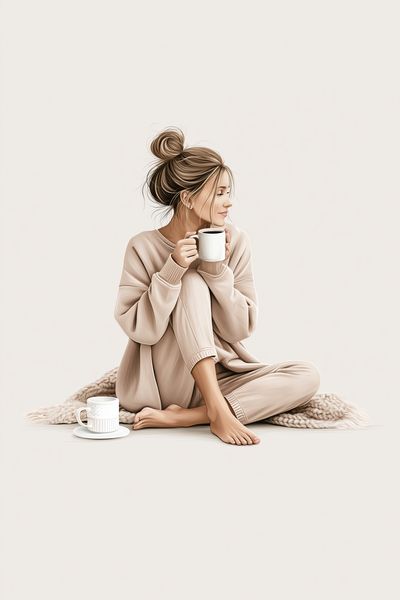Cozy Coffee Woman Illustration Poster.