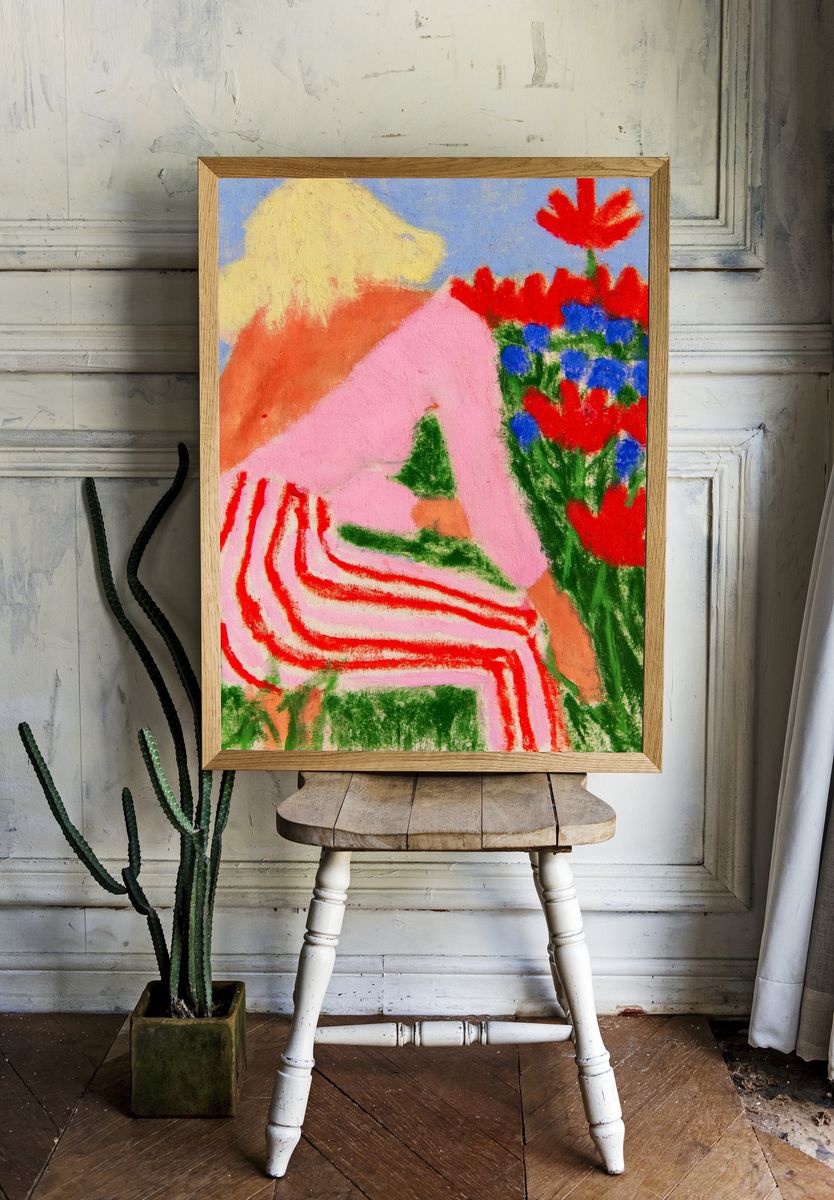Seated Figure in Flowers Illustration Poster. — room view 1