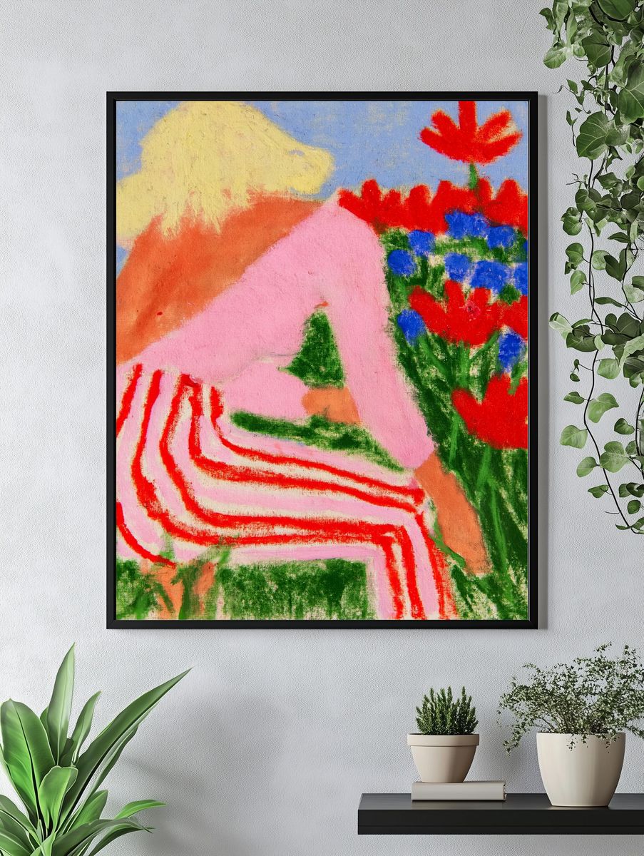 Seated Figure in Flowers Illustration Poster. — room view 4