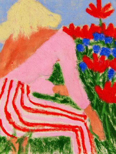 Seated Figure in Flowers Illustration Poster. poster