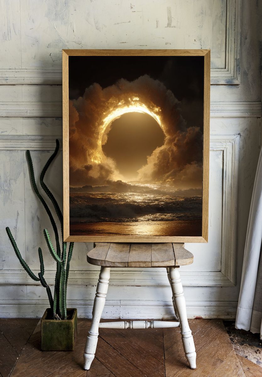 Golden Eclipse Ocean Print. — room view 1